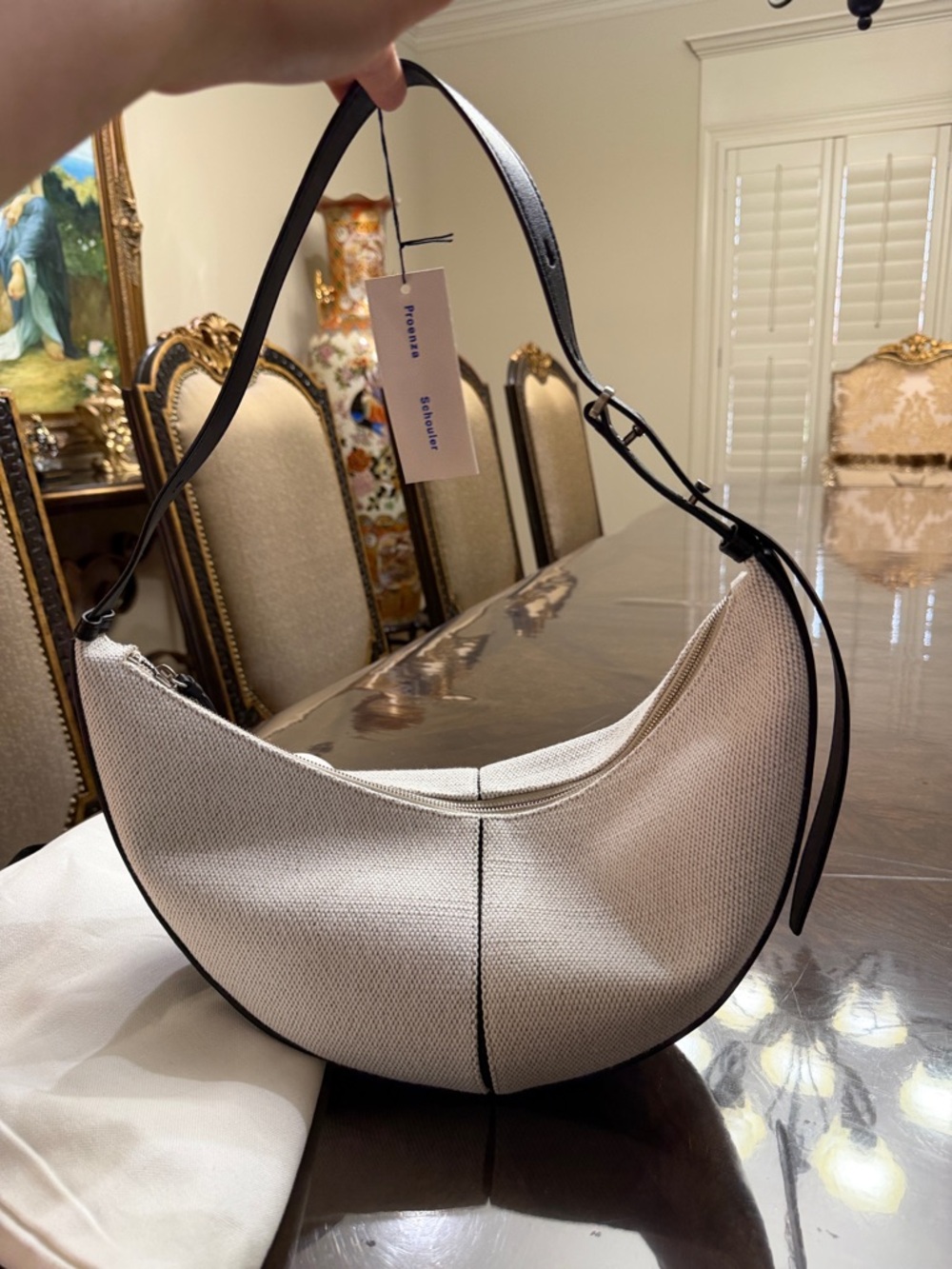 Proenza Schouler Crescent Shoulder Bag in Light Beige with Black Trim
